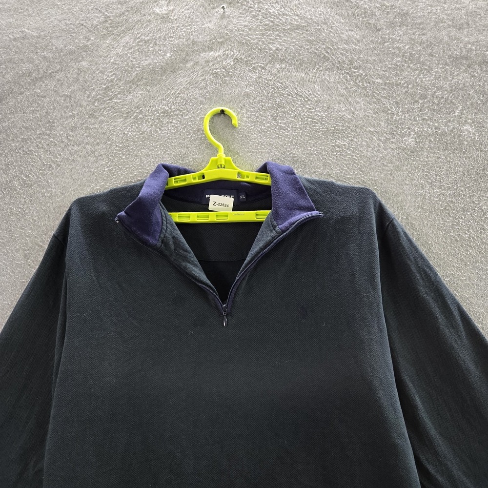 VINTAGE Polo Golf  Men Sweatshirt XL Navy Herringbone Quarter Zip READ